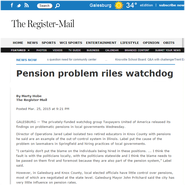 The Register-Mail|Pension problem riles watchdog